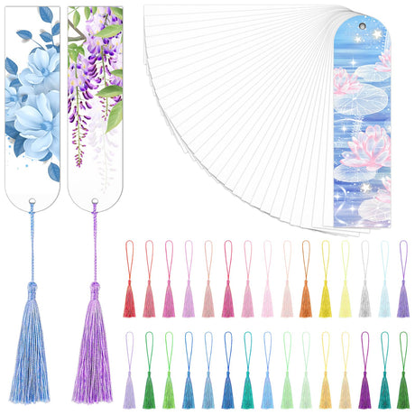 Sublimation Bookmark Blank Double Sided - 30Pcs Metal Bookmark Blanks Bulk + 30 Colors Bookmark Tassels, Bookmark Making Kit, for DIY Bookmarks, Book Lovers, Crafts, Reading Gifts Mkway