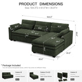 Belffin Large Modular Sectional Sofa with Deep Chaise, 104" Corduroy L Shaped Couch with 9" Soft Dual-Layer Seats Cushion for Living Room, Apartment, Green Belffin