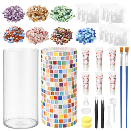 LemonRoad 2 Set DIY Mosaic Vase Kit Gifts for Adults Acrylic Cylinder Vases Arts and Crafts Kit with Complete Craft Accessories Supplies for Handmade Home Decor Painting Mosaic Lovers Birthday Gifts LemonRoad