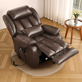 Infinite Position Lay Flat Lift Recliner Chair for Adults, Dual Motor Power Lift Chair for Elderly with Massage & Heating, Extended Footrest, USB Ports, Remote Control & Lumbar Pillow, Leather (Brown) RESTREAL