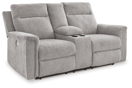 Signature Design by Ashley Barnsana Minimalist Power Reclining Loveseat with Console and USB Charging Ports, Light Gray Signature Design by Ashley