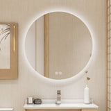BuLife 28 Inch Round LED Bathroom Mirror Backlit Anti-Fog Wall Mounted Lighted Bathroom Vanity Mirror 3 Colors Light Dimmable Smart Makeup Mirror with Touch Switch BuLife