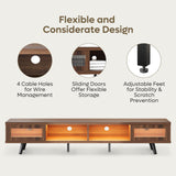 Bestier Mid Century Modern TV Stand for 75 inch TV, LED Entertainment Center with Storage and Sliding Doors, Low Profile TV Consoles for Living Room, Ancona Walnut Bestier