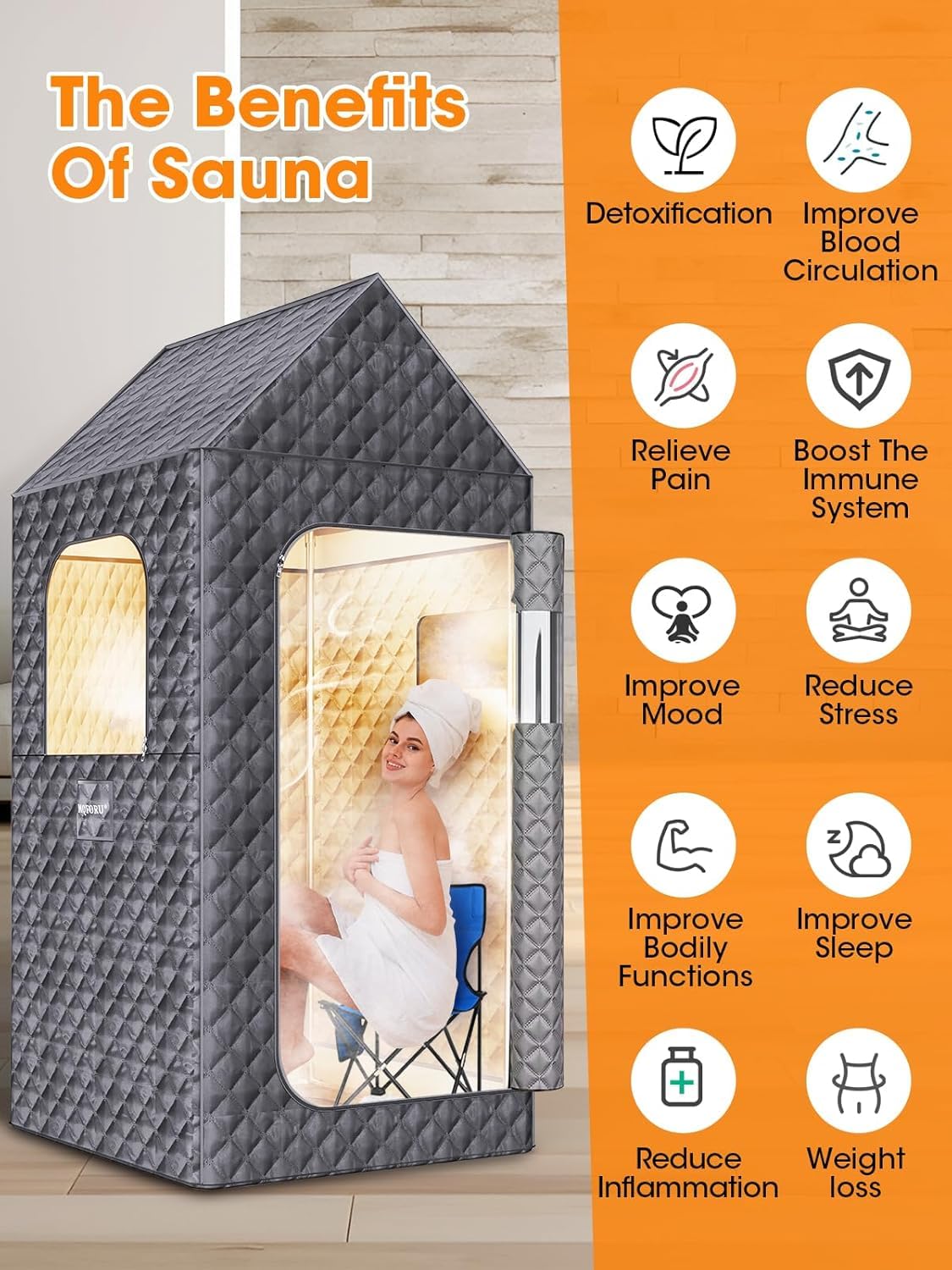 Portable Sauna Box for Home, XL Personal Steam Sauna Tent at Home Spa, Large Indoor Sauna Relaxation Room with 3L & 1200W Steamer, Remote Control, Chair, Mat, Foot Massager (6.4Ft*3Ft*3Ft, Dark Gray)