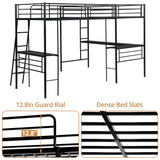 INCLAKE L Shaped Metal Loft Bed with 2 Desk, Twin Size Loft Bed with Safety Guardrail and 2 Ladder, Heavy-Duty Steel Frame Corner Twin Bed for Girls Boys Teens, Black INCLAKE