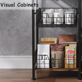 Honkazita Farmhouse Coffee Bar Cabinet - 31" Sideboard Buffet Cabinet with 8 Hooks and Removable Sliding Storage Basket - Ideal for Kitchen& Dining&Living Room - Rustic Brown Honkazita