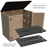 ZZM Large Outdoor Storage Shed, 48 Cu Ft Resin Versatile Storage Cabinet for Patio Accessories, Trash Cans & Garden Tools, Durable Horizontal Storage Box with Lockable Lid (Coffee) ZZM