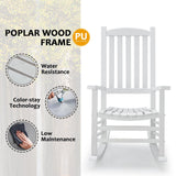 Hupmad Wooden Rocking Chair Rocker Outdoor Oversized Porch Rocker Chair,Patio Wooden Rocker with High Back and Armrest,All Weather Rocker Slatted for Backyard,Garden,400 lbs Support,White Hupmad