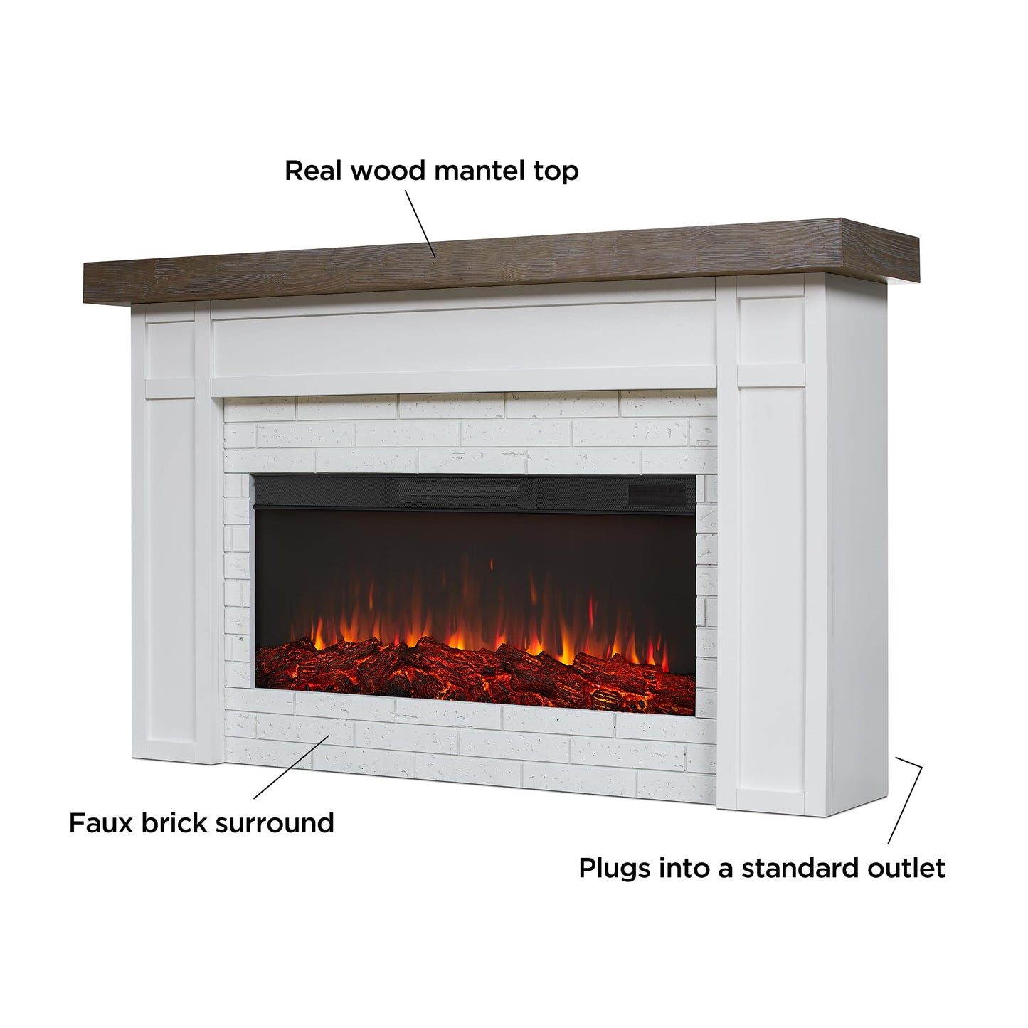 Real Flame Cravenhall Landscape Electric Fireplace with Mantel for Living Room or Bedroom, Replaceable Fireplace Insert Heater, Realistic Log and Flame Effect, Remote Control, Timer, White