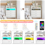 Karl home White Dresser for Bedroom, 4 Drawer Dresser with LED and Charging Station, Wooden Chest of Drawers with Shelf and Glass Drawer, Modern Bedroom Furniture, Living Room, Hallway Karl home