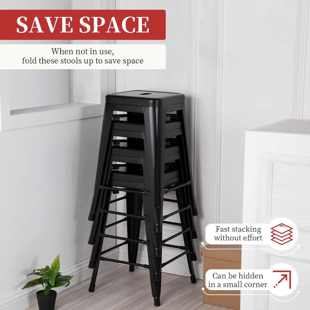 FDW Metal Bar Stools Set of 4 Counter Height Bar Stools 24 Inches Industrial Bar Chairs Patio Stool Stackable Backless Stool Indoor Outdoor Metal Kitchen Stools Bar Chairs (Black, 24") FDW