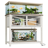 Rresyet 40-50 Gallon Aquarium Stand with Heavy Duty Metal Frame, Fish Tank Stand with Power Outlets, Two Glasses Door Storage Cabinet, Suitable for Turtle Tank, Reptile Tank, White+Brown Rresyet