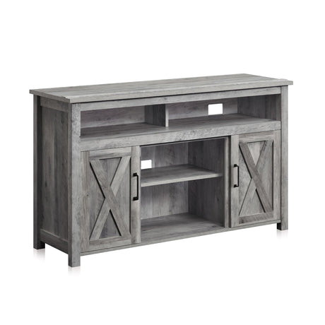 BELLEZE Modern 48 Inch Barn Door Wood TV Stand & Media Entertainment Center Console Table for TVs up to 50 Inches with Two Open Shelves and Cabinets - Corin (Gray Wash) BELLEZE