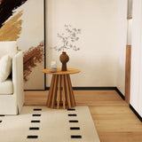 DUOMAY Modern Solid Wood Round Side Table with Geometric Base, Natural Wood Accent End Table Center Table for Living Room, Bedroom, Lounge, Office, Log Color DUOMAY