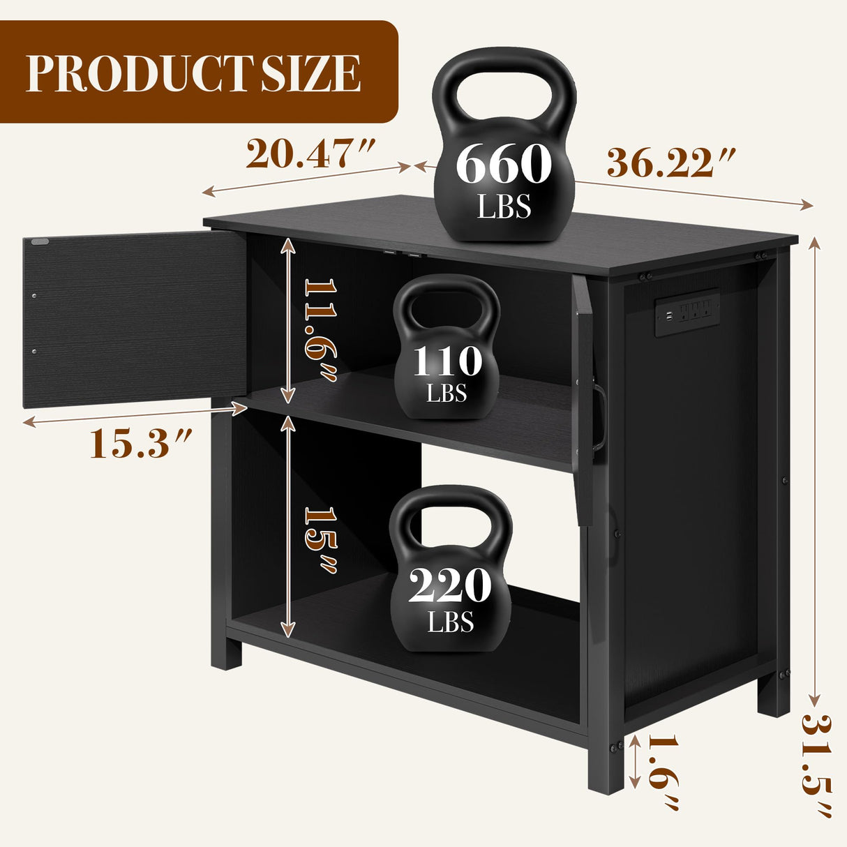 GRUSIGN 40-50 Gallon Fish Tank Stand with Power Outlets, Double Fish Tank Stand Table with Cabinet, 660LBS Capacity Heavy Duty Metal Aquarium Stand GRUSIGN