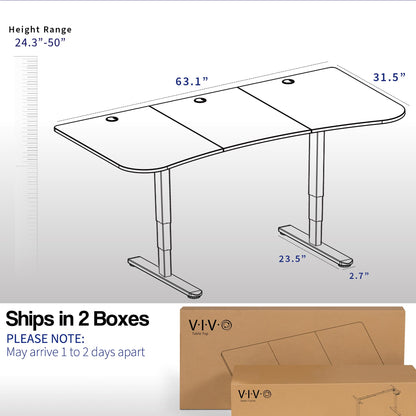 VIVO Electric 63 x 32 inch Standing Desk Workstation, Dual Motor Memory Controller Height Adjustment, 2B Series, Black Top Black Frame, DESK-KIT-2B1B