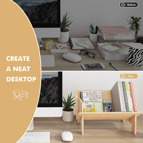 Burlywood Desktop Bookshelf - Stylish Wooden Book Rack for Organising Magazines, Books, and CDs RekRang