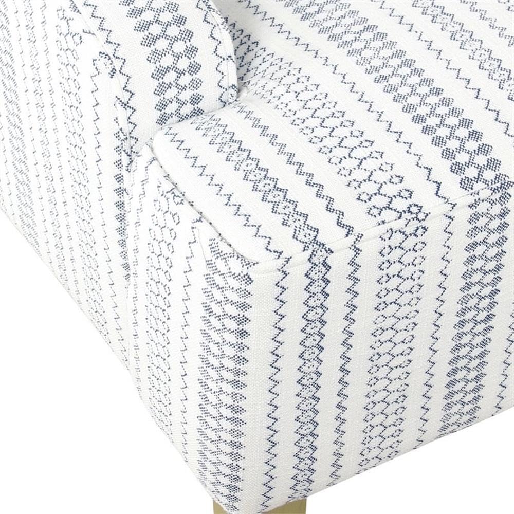 HomePop Velvet Swoop Arm Accent Chair, Blue and White farmhouse stripe HomePop