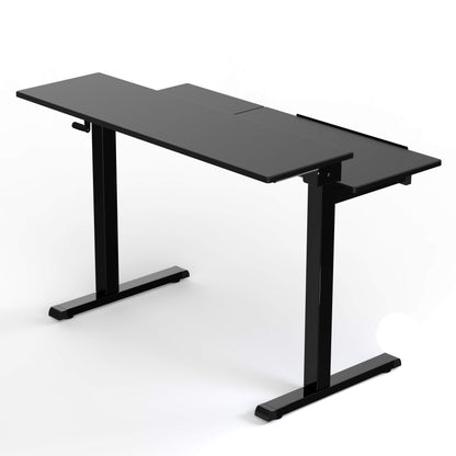 Stand Up Desk Store 48" Crank Adjustable Height Split Level Drafting Table Ergonomic Desk with Monitor Shelf (Black/Black) - WoodArtSupply