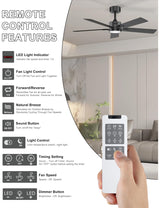Ohniyou 48'' Ceiling Fans with Lights and Remote, 6 Speeds, 3 Colors & Dimmable LED Light, Quiet DC Motor Black Ceiling Fan for Bedroom Living Room Ohniyou