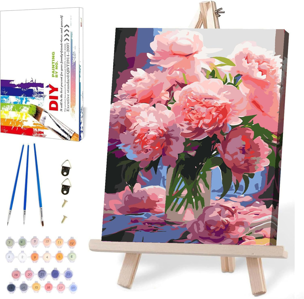 MIRCVSH Flowers Paint by Numbers Kit for Adults Framed,Pink Rose Paint by Number for Adults,Adults' Paint-by-Number Kits on Canvas with Wooden Easel for Home Wall Decor 12X16 Inch MIRCVSH