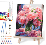 MIRCVSH Flowers Paint by Numbers Kit for Adults Framed,Pink Rose Paint by Number for Adults,Adults' Paint-by-Number Kits on Canvas with Wooden Easel for Home Wall Decor 12X16 Inch MIRCVSH
