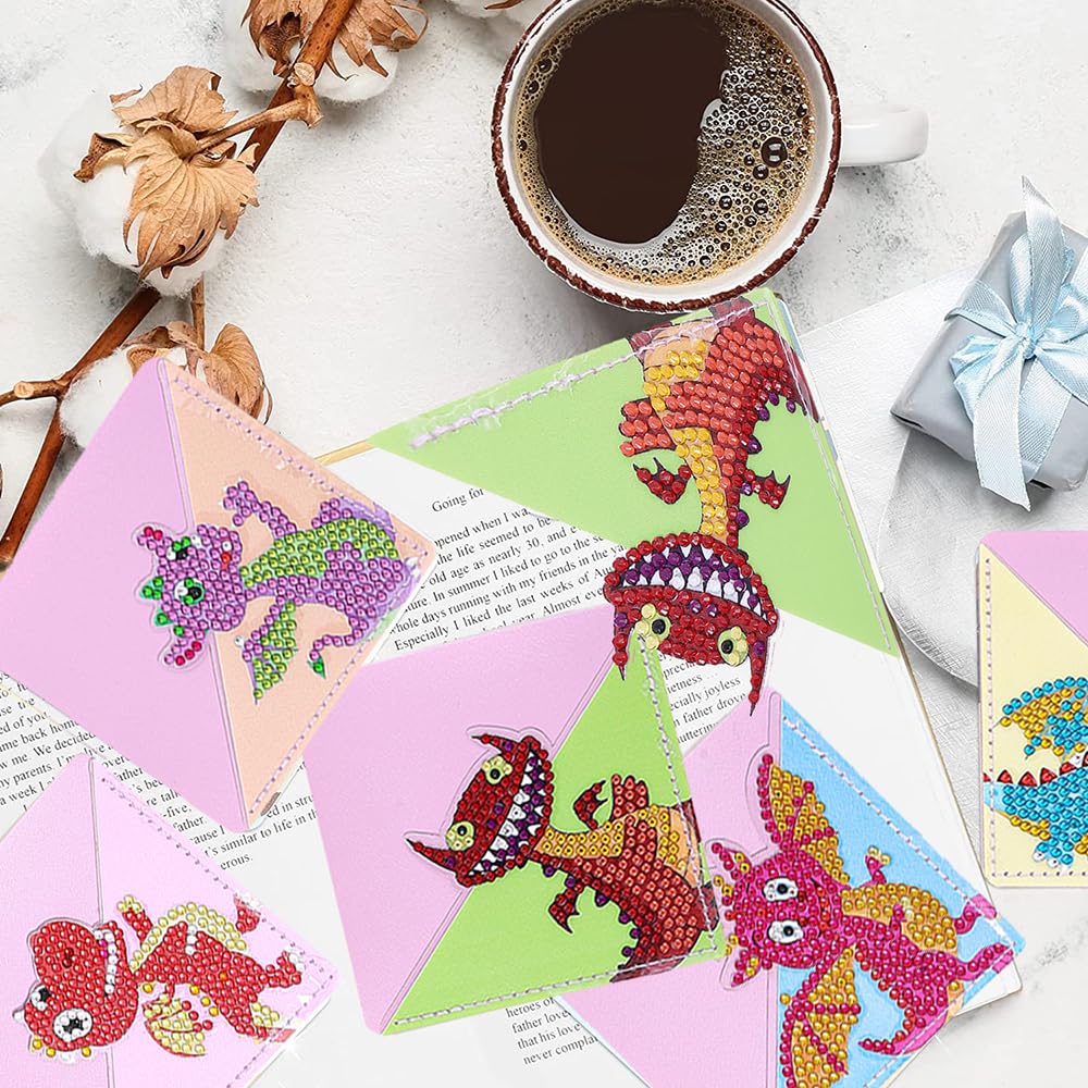 5D Diamond Painting Corner Bookmark Dinosaur Pattern DIY Book Marks Triangle Book Lovers Festival Gifts Presents for Women Girls Boys Art Craft Reading Lovers(8 Pcs) KACASHIP