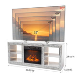 VINGLI Mirrored Fireplace TV Stand for 70" TV, Diamond Entertainment Center with Shelves ＆ 20 Color LED Lights, Media Console Table with 18'' Electric Fireplace for Living Room/Bedroom (Assembled) VINGLI