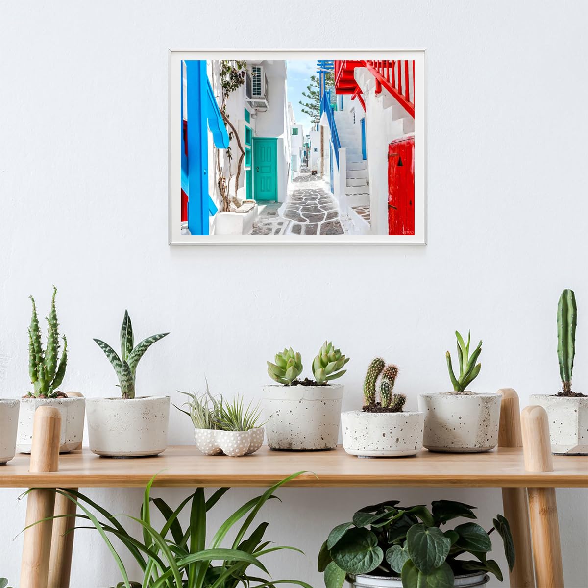 Island DIY 5D Diamond Painting by Number Kit, Traditional Greek Street Mykonos Diamond Embroidery Paintings Cross Stitch for Home Decor 12x16 Inch YEEIFFD