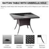 Kullavik 10-Piece Outdoor Dining Set Patio Rattan Furniture Set,Square Glass Tabletop with Umbrella Hole for Patio,Grey Kullavik