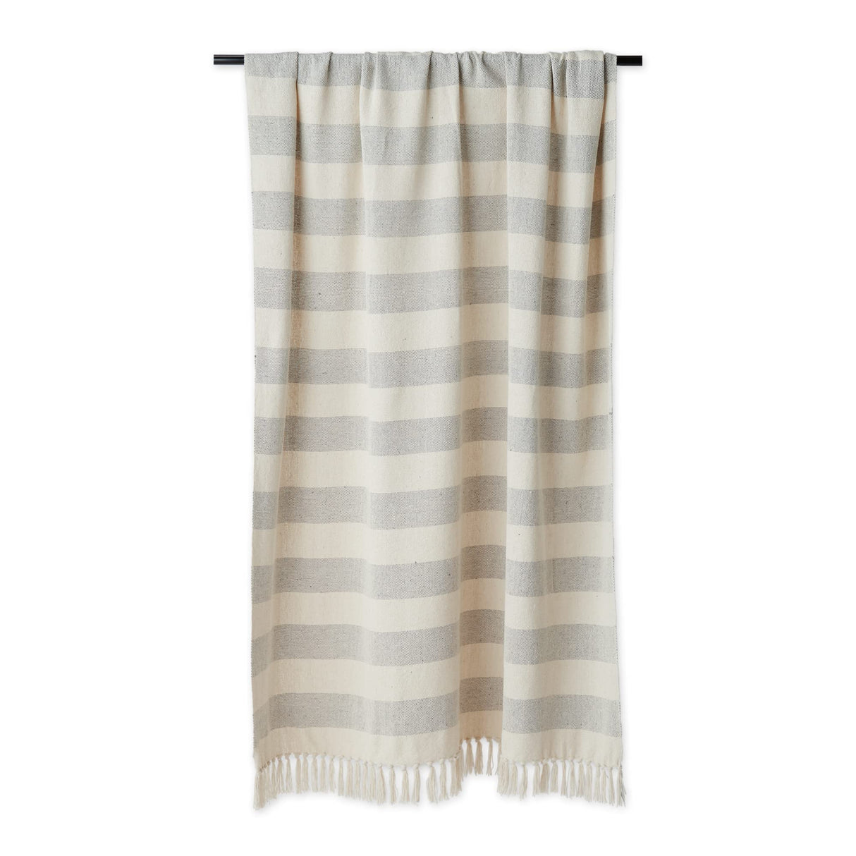 DII Rustic Farmhouse Cotton Cabana Striped Blanket Throw with Fringe, 50 x 60 - Cabana Striped Gray & Off-White DII