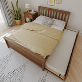 Max & Lily Full Bed, Wood Bed Frame with Headboard for Kids with Trundle, Slatted, Walnut Max & Lily