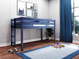 JACKPOT! Contemporary Low Loft Twin Bed with End Ladder, Blue JACKPOT!