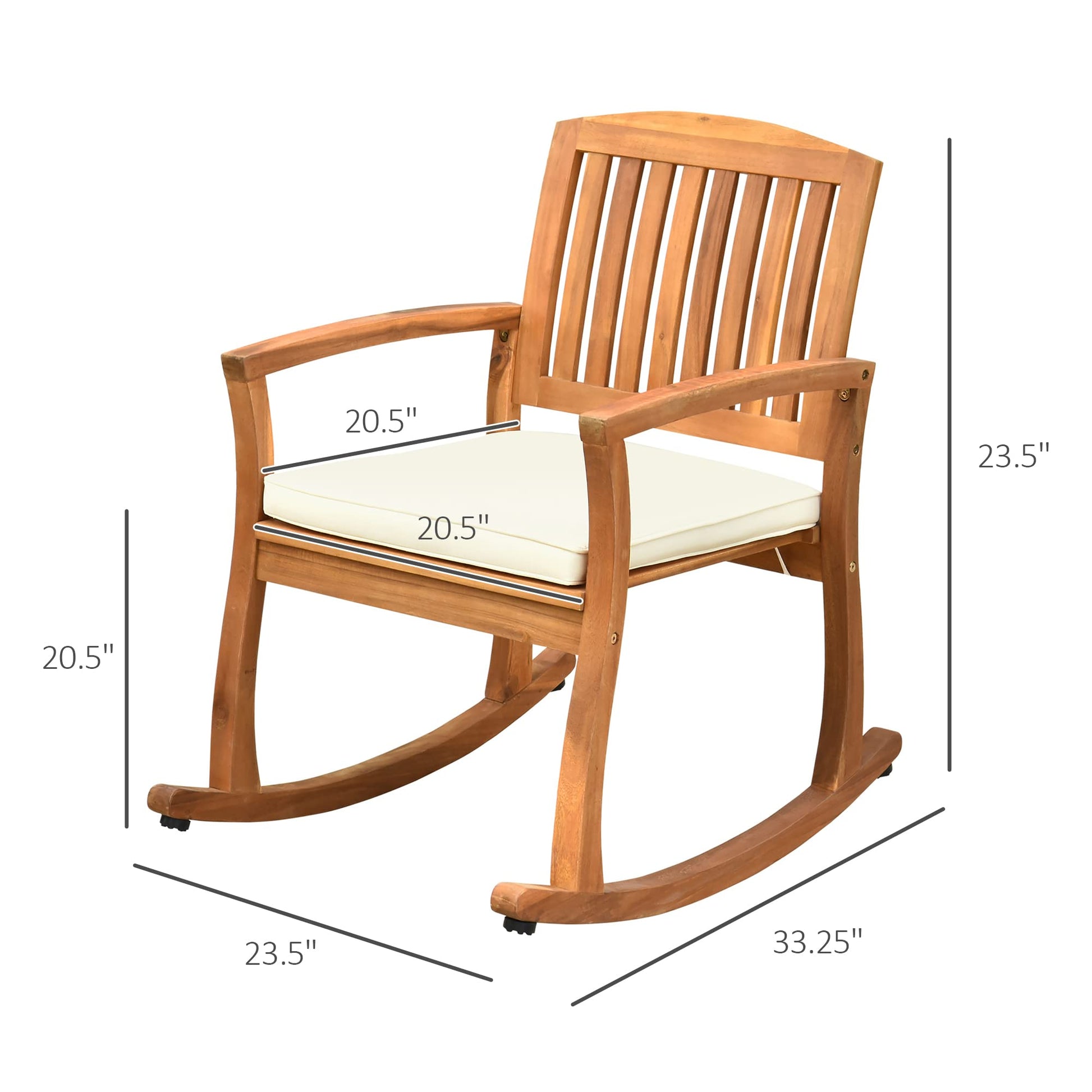 Outsunny Outdoor Rocking Chair with Cushion, Acacia Wood Patio Rocker for Backyard, Patio, Home, Teak Tone - WoodArtSupply