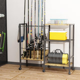 Azheruol Fishing Rod Rack Fishing Equipment Organizers With Wheels, Metal Fishing Gear Shelf Up To 12 Rods, Fishing Rod Holders Fishing Pole Storage Cart For Garage Home Entryway Corner Azheruol