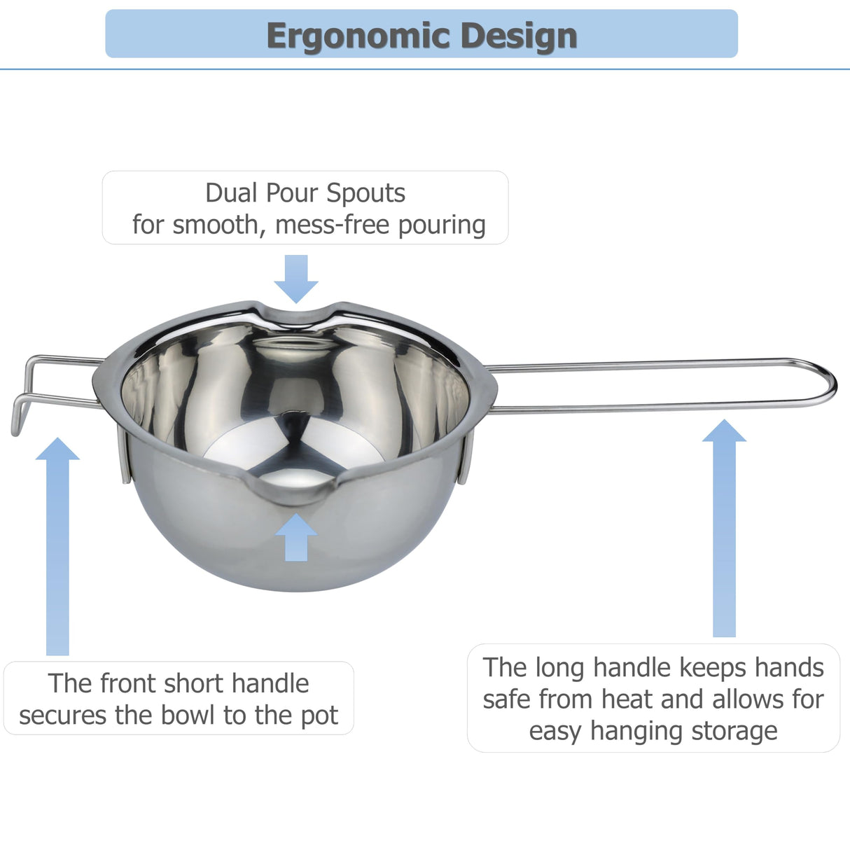 EIKS Boiler Pot Melting Bowl with SUS304 Stainless Steel for Melting Chocolate Candy Cheese Butter and Candle Wax Making, Capacity 400ML/13oz EIKS