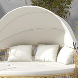 Outsunny Patio Furniture Set, Round Outdoor Daybed with Washable Couch Cushions, Hollow Wicker PE Rattan Sectional Sofa with Retractable Canopy for Pool, Lawn, Cream White Outsunny