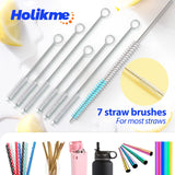 Holikme Bottle Brush Tube Cleaning Set with Long Handle, Cup Cleaner for Washing Narrow Neck Beer Wine Decanter Pipes Lids Sinks Cap Covers, White Holikme