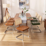 Zesthouse Mid-Century Modern Dining Chairs, Upholstered Tufted Faux Leather Accent Chairs Rattan Dining Chairs Set of 2, Armless Mesh Back Cane Chairs with Metal Chrome Legs, Brown Zesthouse