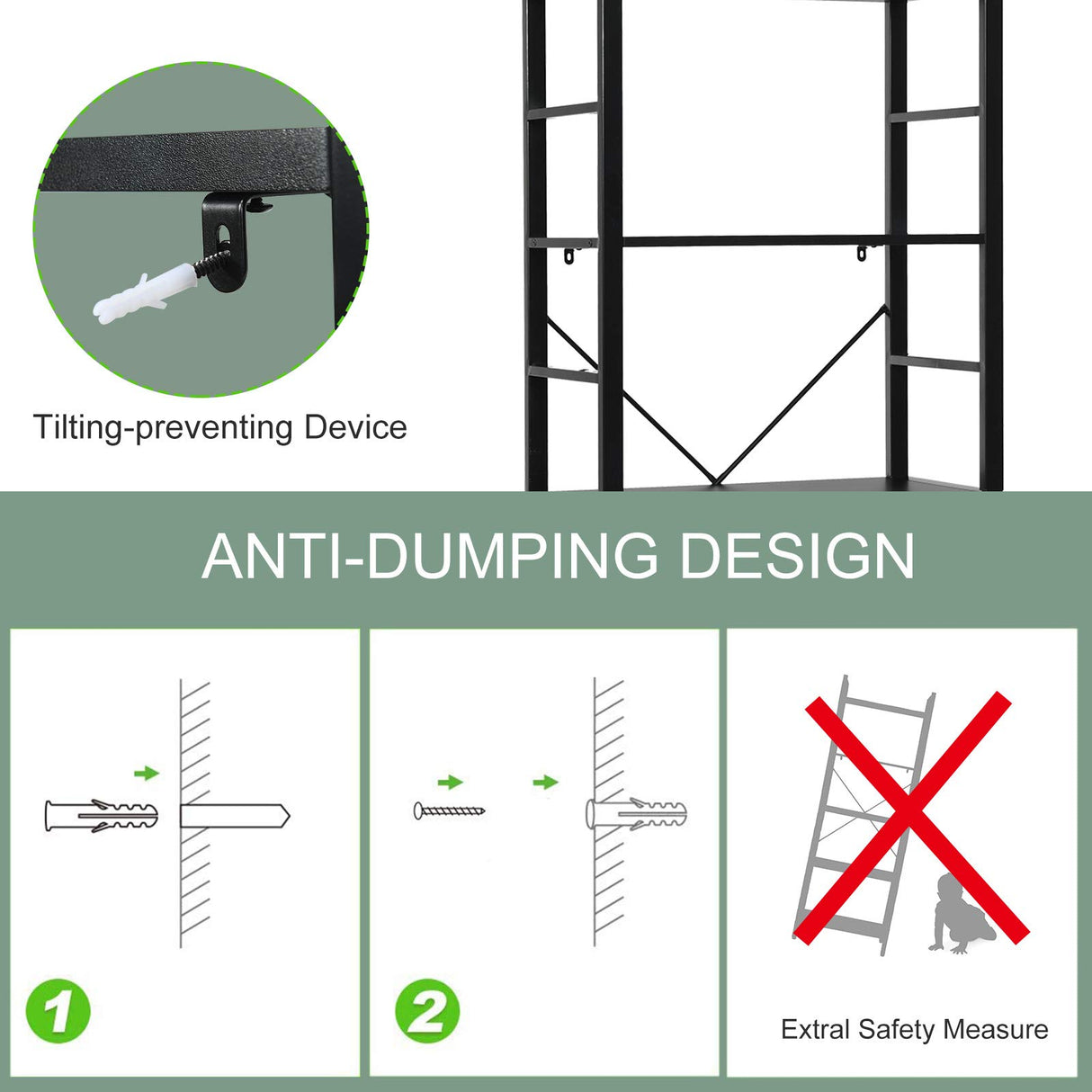 Tangkula Triple Wide 5-Tier Bookcase, Large Open Bookshelf, Display & Storage Shelf, Vintage Industrial Style Shelves with Metal Frame, Bookcase Furniture for Living Room, Study, Office (Black) Tangkula