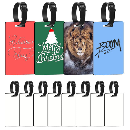 Sublimation Blanks Luggage Tags 12Pcs White Blank Travel Bag Baggage Tags with Straps Double-Sided MDF Unique Personalized Luggage Identifiers for Suitcases DIY Gifts for Christmas Thanksgiving