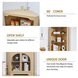 SUJOUCRAFT 70" H Tall Coner Storage Cabinet, Farmhouse Narrow Wood Coner Cabinet with Door & Adjustable Shelves, Home Pantry Hutch for Kitchen, Dining Living Room, Bathroom, Antique Dispaly (Natural) SUJOUCRAFT