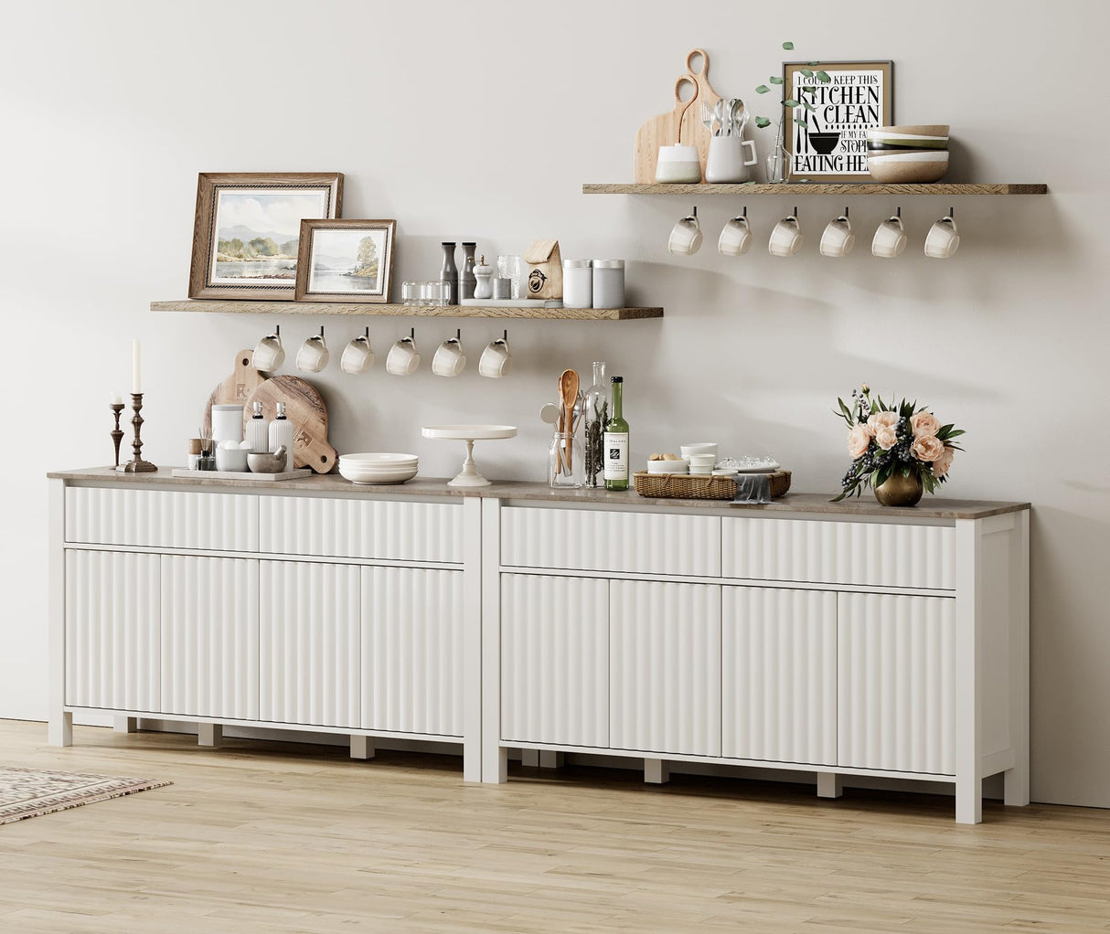 WAMPAT 2-in-1 Modern Sideboard Buffet Cabinet, Large Buffet Cabinet with Storage, White Coffee Bar Cabinet with Adjustable Shelves and Drawers, Storage Console Table for Dining Room, Kitchen WAMPAT