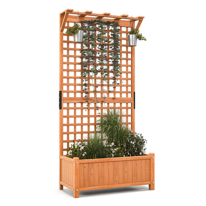 Giantex Raised Garden Bed with Trellis & Roof, 72.5" Wooden Garden Bed, High Trellis for Plant Flower Climbing Pot Hanging, Indoor & Outdoor Planter Box for Yard, Garden, Balcony