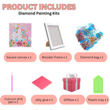 Cute Diamond Painting Kits Large 7x7 Natural Wooden Frame, Pre-Mounted Canvas, Sparkling Crystal Gems, Pen, Arts & Crafts Tray, Gum. Famous Characters, Unicorn USACRAFT