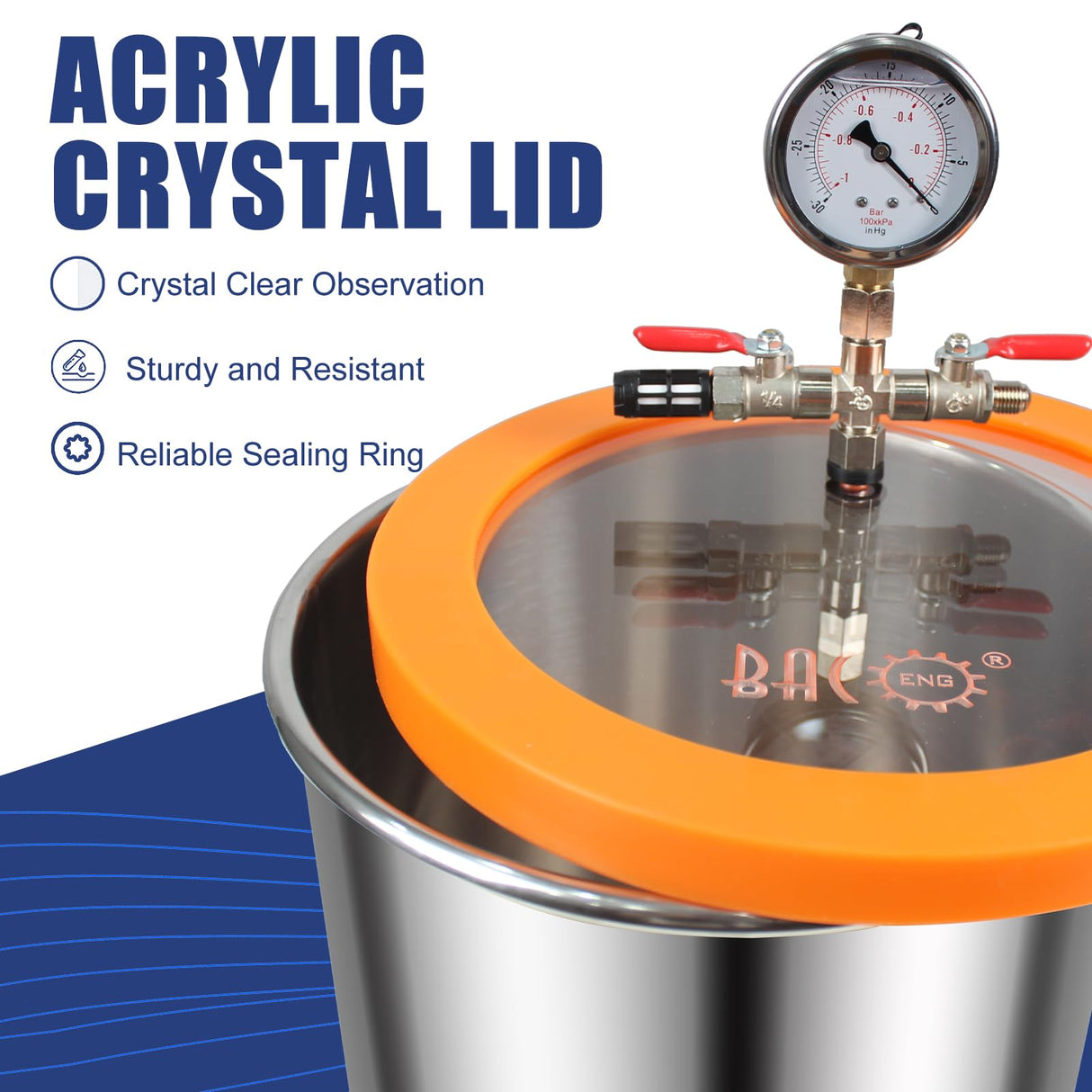 BACOENG 5 Gallon Vacuum Chamber with Pump, Stainless Steel Vacuum Degassing Chamber Kit with 3.6 CFM 1/4 HP Single Stage HVAC Vacuum Pump with Oil BACOENG