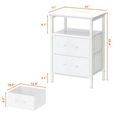 TRIFEBLE Nightstands Set of 2, Night Stand with Charging Station and Led Lights, Bedside Table with 2 Fabric Drawers for Bedroom, Small Side End Table with Open Shelf, White TRIFEBLE