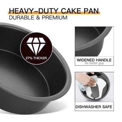 HONGBAKE Round Cake Pan Set for Baking, 8 Inch, Nonstick Deeper Circle Cake Pans with Wider Grips, 2 Pieces Layer Cake Tin, Cheesecake Mold, Huty Duty, Dishwasher Safe - Grey