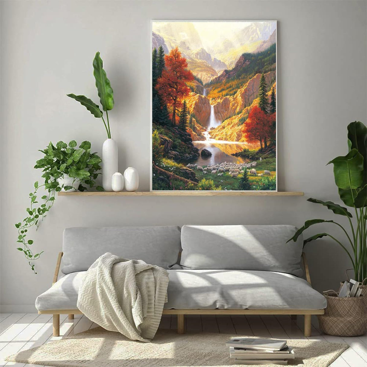 Artunion Fall Mountain Waterfall Paint by Numbers for Adults Beginner, Scenery Paint by Number Kits, DIY Oil Painting Paint by Number Kits on Canvas Arts Craft for Home Wall Decor 16x20 Inch Artunion