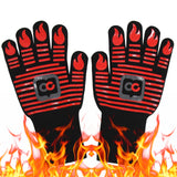 OURCAMP BBQ Gloves, 1472 Degree F Heat Resistant Grilling Gloves Silicone Non-Slip Oven Gloves Long Kitchen Gloves for Barbecue, Cooking, Baking, Cutting (Red) OURCAMP